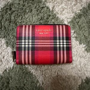 Kate Spade ♠️ Red Plaid Zip Wallet